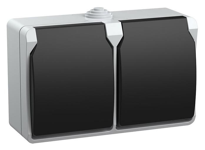 Розетка силовая (2розет.) IEK Форс (ERS22-K03-16-54-DC) откр. зазем. крыш. IP54 белый/черный (упак.:1шт) фото 1