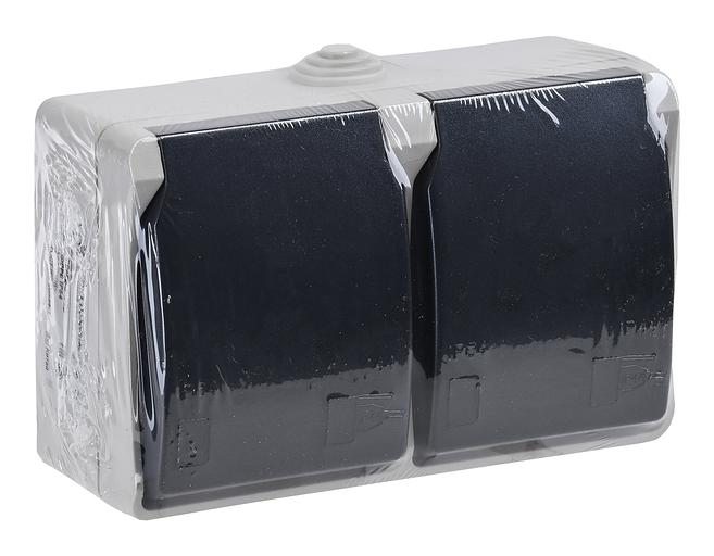 Розетка силовая (2розет.) IEK Форс (ERS22-K03-16-54-DC) откр. зазем. крыш. IP54 белый/черный (упак.:1шт) фото 2