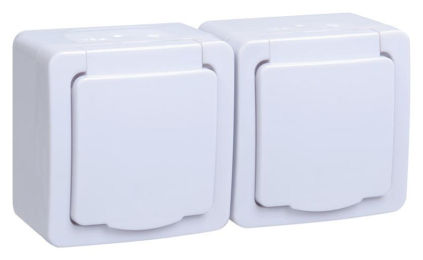 Розетка силовая (2розет.) IEK Гермес PLUS (ERMP22-K01-16-54-EC) откр. зазем. крыш. IP54 белый (упак.:1шт) фото 1