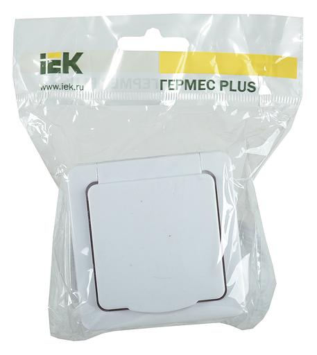 Розетка силовая (2розет.) IEK Гермес PLUS (ERMP22-K01-16-54-EC) откр. зазем. крыш. IP54 белый (упак.:1шт) фото 2
