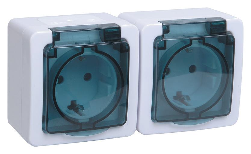 Розетка силовая (2розет.) IEK Гермес PLUS (ERMP22-K03-16-54-EC) откр. зазем. крыш. IP54 белый/серый (упак.:1шт) фото 1