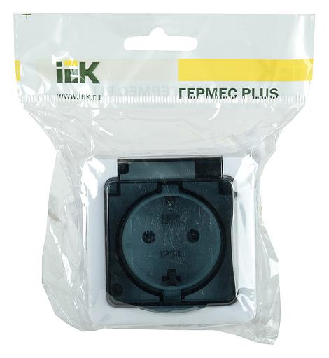 Розетка силовая (2розет.) IEK Гермес PLUS (ERMP22-K03-16-54-EC) откр. зазем. крыш. IP54 белый/серый (упак.:1шт) фото 2