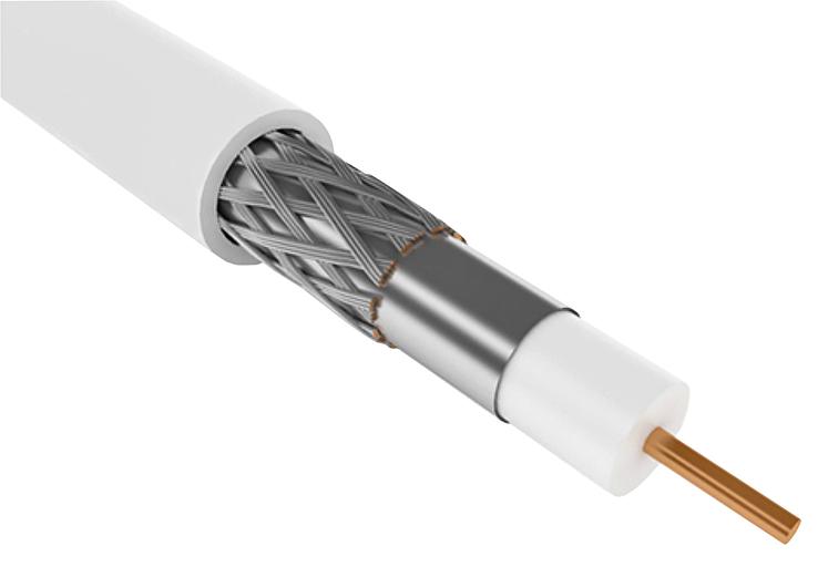 Кабель коаксиальный ITK GENERICA CC3-R6F1-111-100-G RG-6 SF/UTP общий экран в оплётке 75Om PVC внутренний 100м белый фото 1