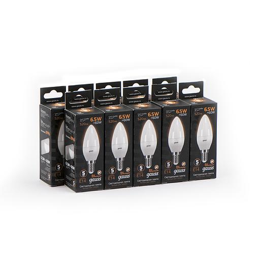 Лампа светодиодная Gauss 6.5Вт цок.:E14 свеча 220B 3000K св.свеч.бел.теп. 35-C (упак.:1шт) (103101107) фото 3