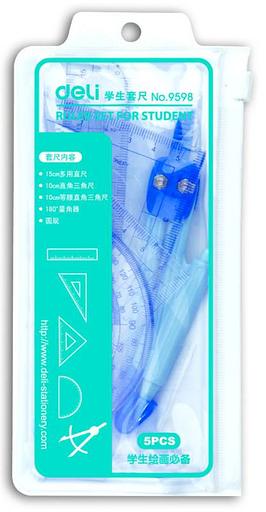 Циркуль Deli E9598 корпус серый в компл.:линейка 15см/транспортир/2 угольника фото 1