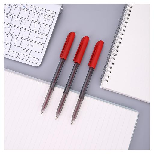 Ручка шариков. Deli EQ01140 прозрачный/красный d=1мм фото 3