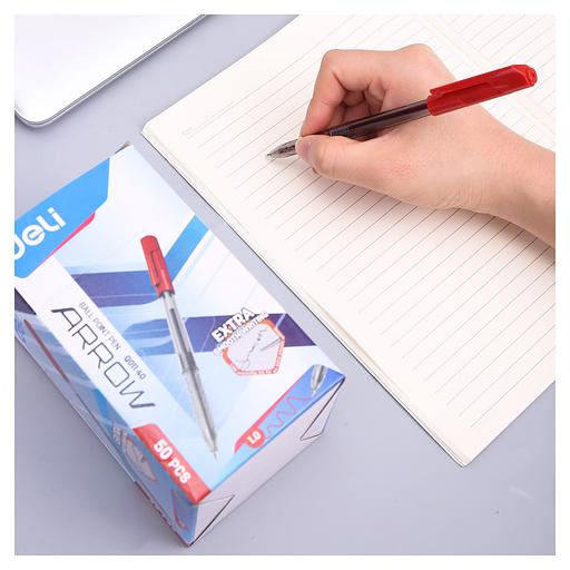 Ручка шариков. Deli EQ01140 прозрачный/красный d=1мм фото 4