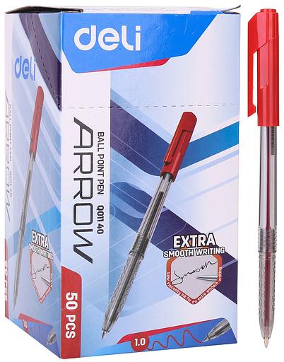Ручка шариков. Deli EQ01140 прозрачный/красный d=1мм фото 5