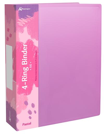 Папка панорама на 4-х кольцах Бюрократ Pastel PAST0740/4RPINK A4 пластик 0.7мм кор.40мм торц.карм с бум. встав розовый фото 2