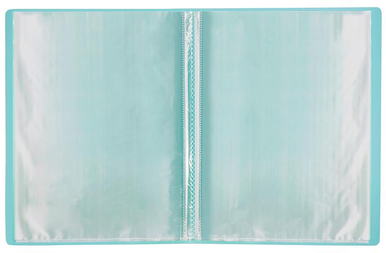 Папка с 20 прозр.вклад. Бюрократ Pastel PAST20BLUE A4 пластик 0.5мм торц.карм с бум. встав голубой фото 4