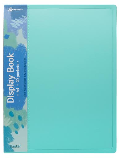 Папка с 20 прозр.вклад. Бюрократ Pastel PAST20GRN A4 пластик 0.5мм торц.карм с бум. встав мятный фото 1