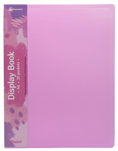 Папка с 20 прозр.вклад. Бюрократ Pastel PAST20PINK A4 пластик 0.5мм торц.карм с бум. встав розовый фото 1