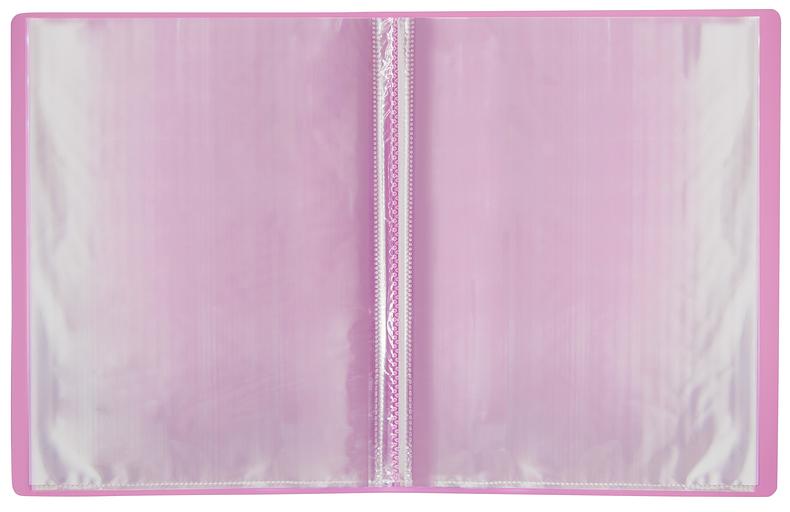 Папка с 20 прозр.вклад. Бюрократ Pastel PAST20PINK A4 пластик 0.5мм торц.карм с бум. встав розовый фото 4