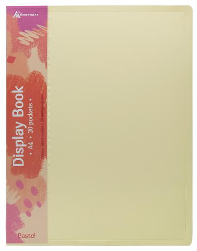 Папка с 20 прозр.вклад. Бюрократ Pastel PAST20YEL A4 пластик 0.5мм торц.карм с бум. встав желтый фото 1