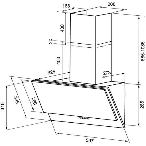 Вытяжка каминная Krona Olly 600 PB черный управление: кнопочное (1 мотор) фото 2