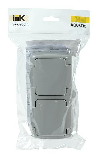 Розетка силовая (2розет.) IEK AQUATIC (ERA22-K03-16-54) откр. зазем. крыш. IP54 серый (упак.:1шт) фото 2