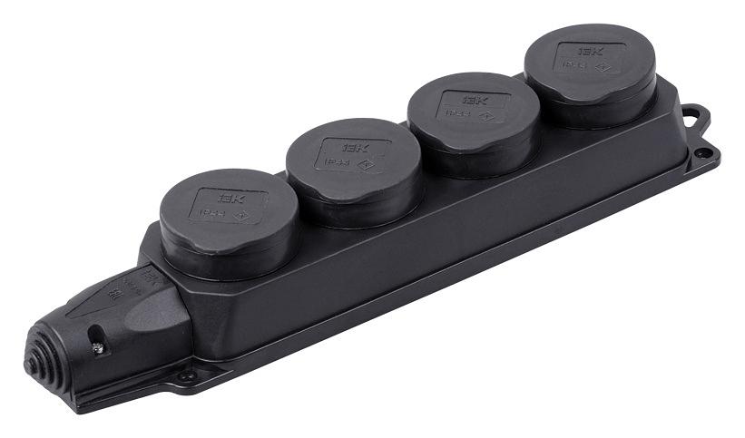 Блок силовая (4 розетки) IEK Омега (PKR64-016-2-K02) откр. зазем. крыш. IP44 черный (упак.:1шт) фото 1