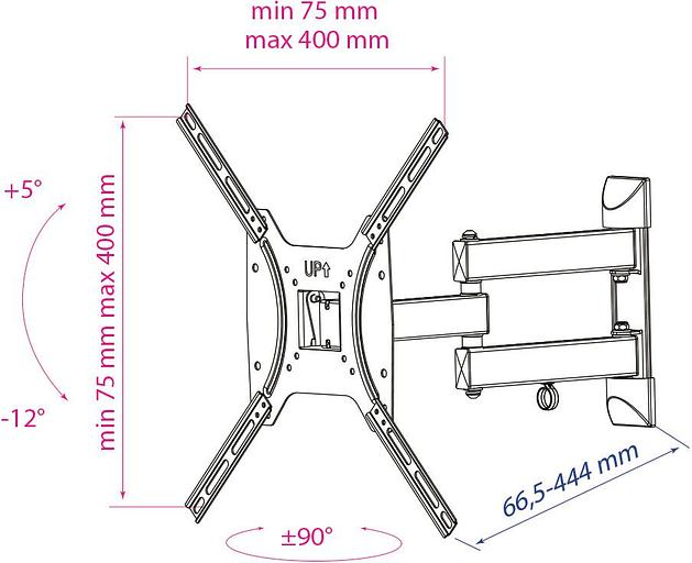Кронштейн для телевизора Kromax OPTIMA-404 черный 15"-55" макс.35кг настенный поворотно-выдвижной и наклонный фото 9