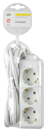 Сетевой удлинитель IEK У03 3м (3 розетки) белый (пакет ПЭ) фото 2
