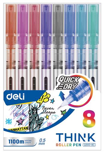 Ручка роллерн. Deli Think (EQ300-8C) ассорти d=0.5мм (8шт) стреловидный пиш. наконечник фото 1