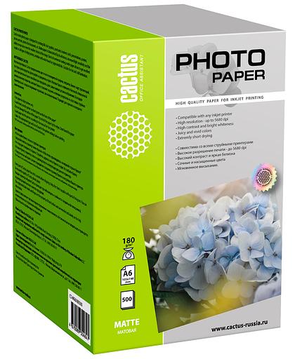 Фотобумага Cactus CS-MA6180500 A6/180г/м2/500л./белый матовое для струйной печати фото 1