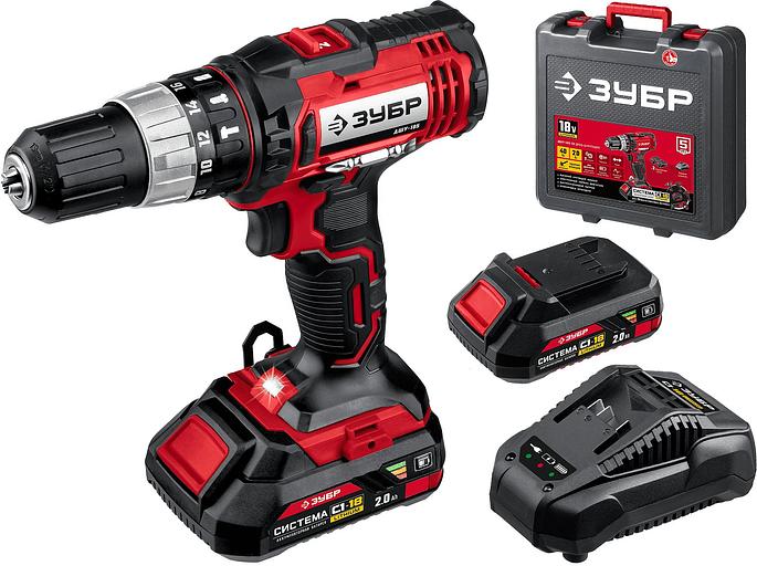 Дрель-шуруповерт Зубр ДШУ-185-22 аккум. патрон:быстрозажимной (кейс в комплекте) фото 1