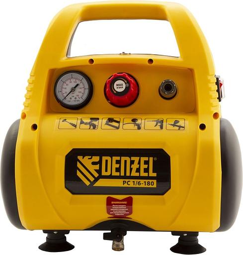 Компрессор поршневой Denzel РС 1/6-180 безмасляный 180л/мин 6л 1100Вт желтый/черный фото 3