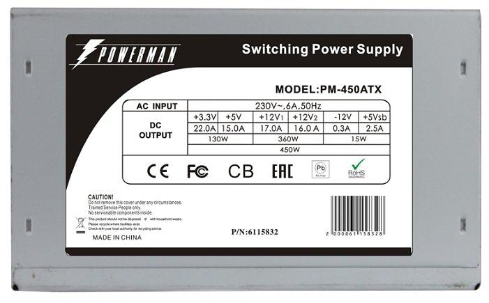 Блок питания Powerman Power Supply 450W PM-450ATX (6115832) фото 3