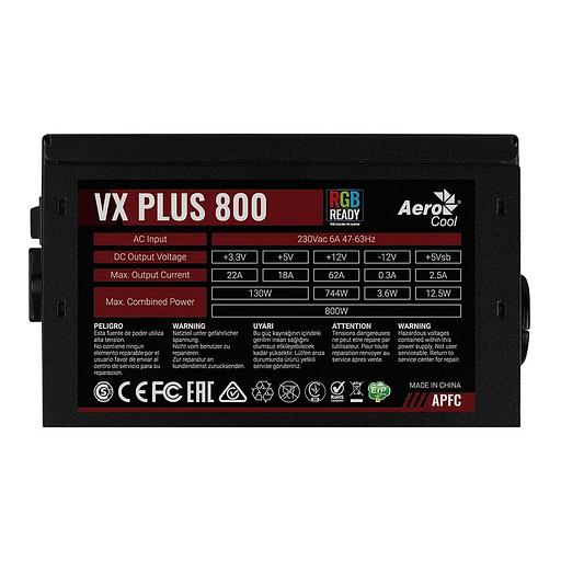 Блок питания Aerocool VX Plus 800 RGB 800W, ATX v2.3, RGB Fan 12cm, 500mm cable, Retail (VX PLUS 800 RGB) фото 4