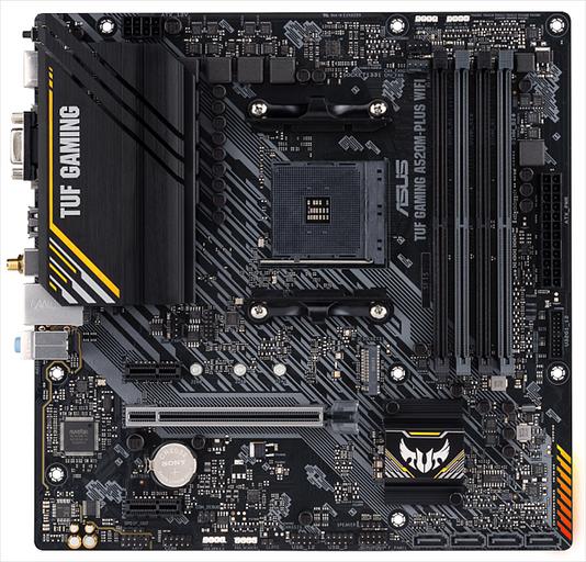 Материнская плата ASUS TUF GAMING A520M-PLUS WIFI, Socket AM4, A520, 4*DDR4, D-Sub+DVI+HDMI, SATA3 + RAID, Audio, Gb LAN, USB 3.2*7, USB 2.0*5, COM*1 header (w/o cable), mATX;90MB17F0-M0EAY0 (TUF GAMING A520M-PLUS WIFI) фото 1
