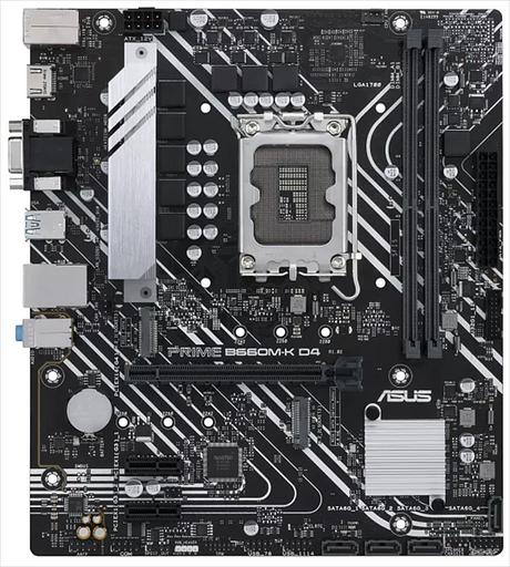 Материнская плата ASUS PRIME B660M-K D4, LGA1700, B660, 2*DDR4, D-Sub + HDMI, SATA3 + RAID, Audio, Gb LAN, USB 3.2*6, USB 2.0*6, COM*1 header (w/o cable), mATX; 90MB1950-M0EAY0 (PRIME B660M-K D4) фото 1