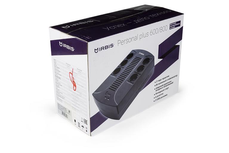 Источник бесперебойного питания IRBIS UPS Personal plus 600VA/360W, Line-Interactive, AVR, 6xSchuko outlets(3 Surge & 3 batt.), 2 USB charger, 2 year warranty (ISBR600E) фото 3