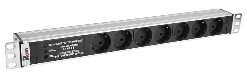 Блок розеток Rem-10 без шнура с фил. и инд., 7 Schuko, вход IEC 60320 C14, 10A, алюм., 19" (R-10-7S-FI-440-Z) фото 1