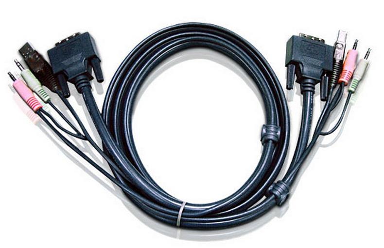 Кабель KVM USB(тип А Male)+DVI-D(Male)+2хАудио(Male) <-> USB(тип B Male)+DVI-D(Male)+2хАудио(Male) 3м., черный. ATEN 2L-7D03U фото 1