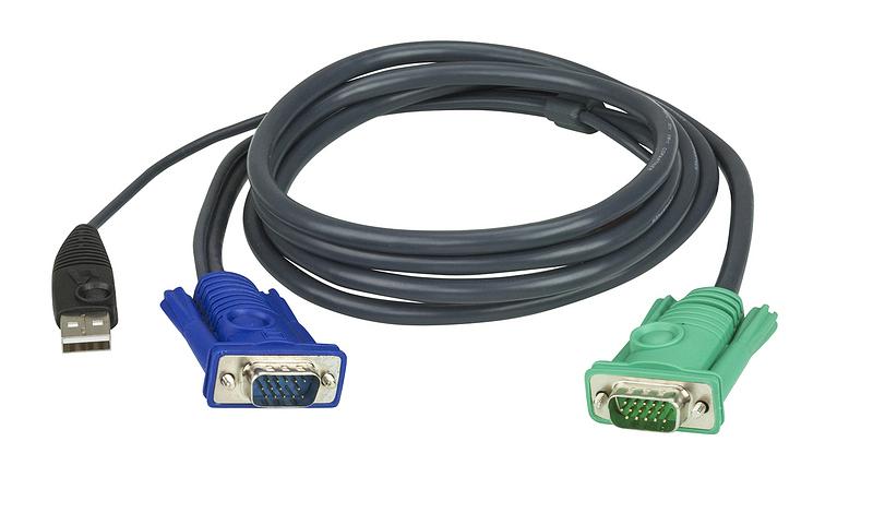 Кабель KVM USB(тип А Male)+HDB15(Male) <-> SPHD15(Male) 1,2м., черный. ATEN 2L-5201U фото 1