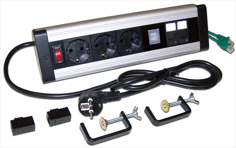 Блок розеток: 3 эл. модуля, 2 USB модуля, 2 порта кат.6 (LAN-WA-DC/3G+2UC+2C6) фото 1