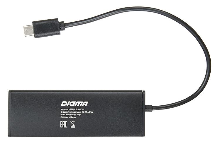 Разветвитель USB-C Digma HUB-4U2.0-UC-B 4порт. черный фото 4