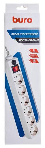 Сетевой фильтр Buro 600SH-16-3-W 3м (6 розеток) белый (коробка) фото 4