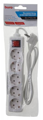 Сетевой удлинитель Buro BU-PS5.1/W 1.5м (5 розеток) белый (пакет ПЭ) фото 4