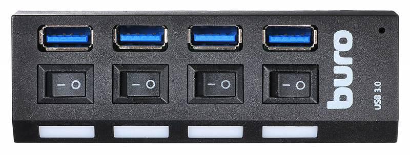 Разветвитель USB 3.0 Buro BU-HUB4-U3.0-L 4порт. черный фото 1
