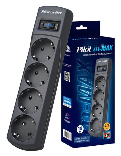 Сетевой фильтр Pilot m-MAX 1.8м (4 розетки) серый (коробка) фото 1