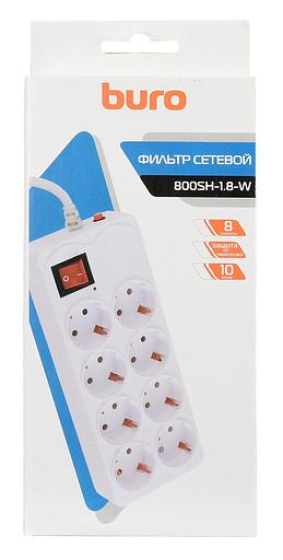 Сетевой фильтр Buro 800SH-1.8-W 1.8м (8 розеток) белый (коробка) фото 4