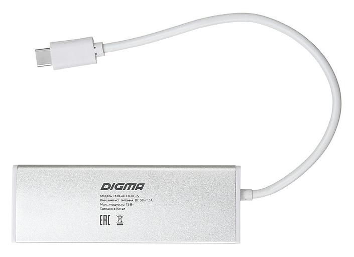 Разветвитель USB-C Digma HUB-4U3.0-UC-S 4порт. серебристый фото 4