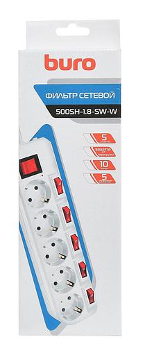 Сетевой фильтр Buro 500SH-1.8-SW-W 1.8м (5 розеток) белый (коробка) фото 4