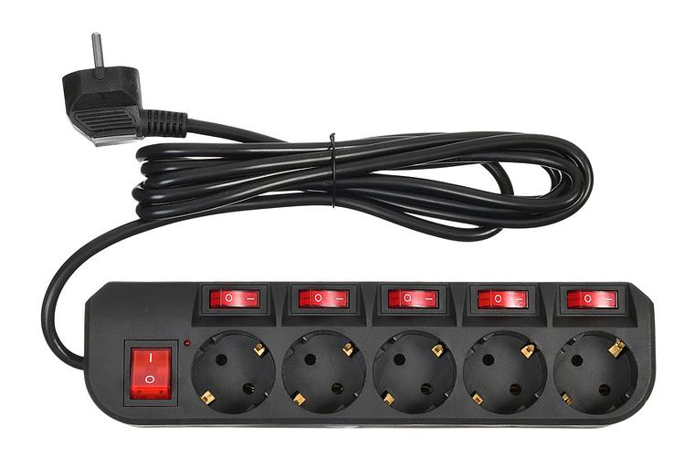 Сетевой фильтр Buro 500SH-3-SW-B 3м (5 розеток) черный (коробка) фото 2