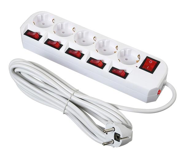 Сетевой фильтр Buro 500SH-5-SW-W 5м (5 розеток) белый (коробка) фото 1