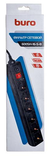 Сетевой фильтр Buro 600SH-16-5-B 5м (6 розеток) черный (коробка) фото 4