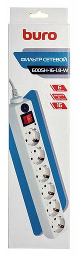 Сетевой фильтр Buro 600SH-16-1.8-W 1.8м (6 розеток) белый (коробка) фото 4