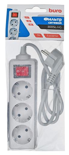 Сетевой фильтр Buro 300SL-1-G 1м (3 розетки) серый (пакет ПЭ) фото 4