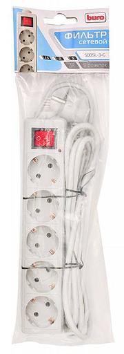 Сетевой фильтр Buro 500SL-3-G 3м (5 розеток) серый (пакет ПЭ) фото 4